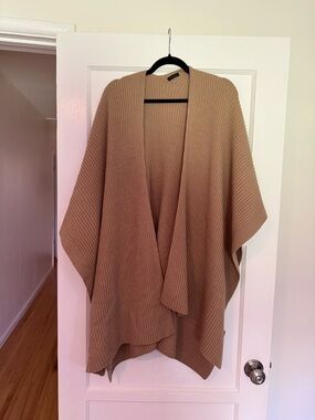 All Saints Ribbed Open-Front Cardigan in Camel